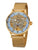 All stainless steel watch in gold color with a skeletonized dial and 82 Swarovski crystals.