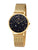 The mesh bracelet is gold in color with a midnight blue dial face and an all-powder star design.