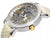 Silver case with gold crown and white genuine leather band.